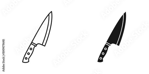 Two Chef Knives One Outline One Silhouette Black and White