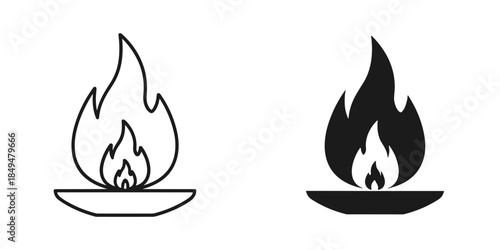 Two flame outline and solid black on white background