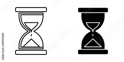 Two hourglass one outline and one filled black sand timer