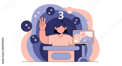 Woman Voting at Polling Station Desk.