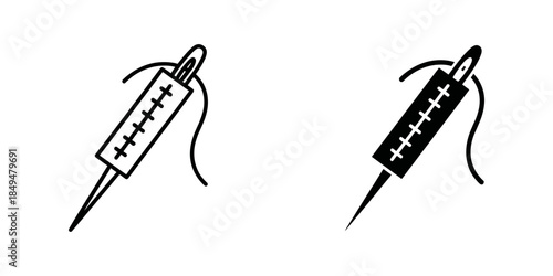 Two Sewing Needles with Threads and Stitches Set black