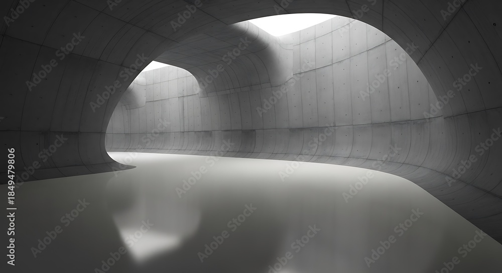 Obraz premium Minimalist concrete architecture showcasing soft light and sleek curves, a captivating space for design and