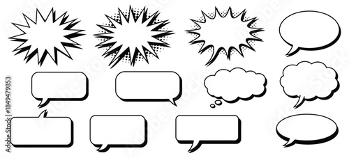 Comic bubbles and thought speech balloons set