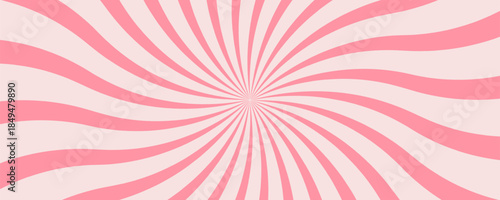 Candy color sunburst background. Abstract pink cream sunbeams design wallpaper. Colorful spinning lines for template, banner, poster, flyer. Sweet rotating cartoon swirl or whirlpool. Vector backdrop
