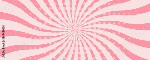 Candy color sunburst background. Abstract pink cream sunbeams design wallpaper. Colorful spinning lines for template, banner, poster, flyer.Eps10