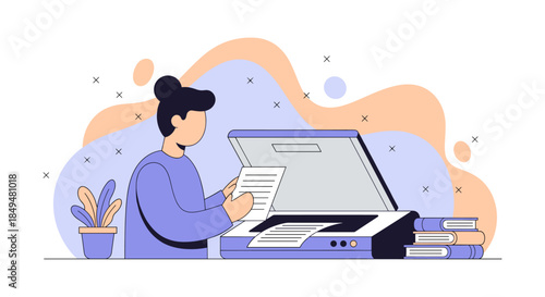 Woman Working on Large Computer Monitor.