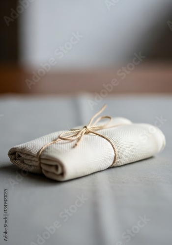 Rolled Linen Fabric Bundle Secured with Twine for Sustainable Wrapping