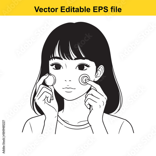 vector illustration of a woman using facial rollers on her cheeks and forehead