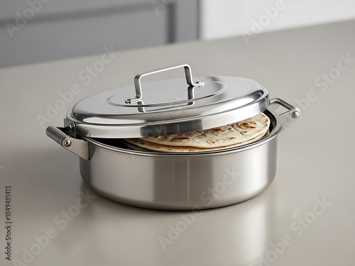 Stainless steel tortilla warmer preserving warmth and freshness elegantly