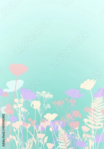 Soft Pastel Floral Field Silhouette Background, gentle and tranquil tone