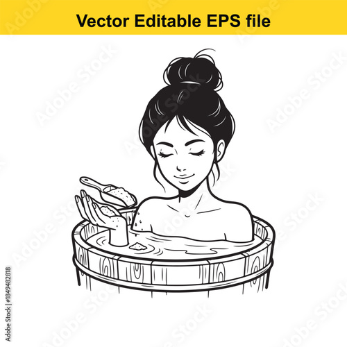  woman relaxing in a bathtub with a glass of wine vector illustration