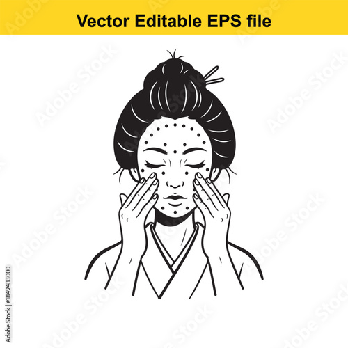  vector illustration of a woman applying facial treatment or skincare isolated on white background