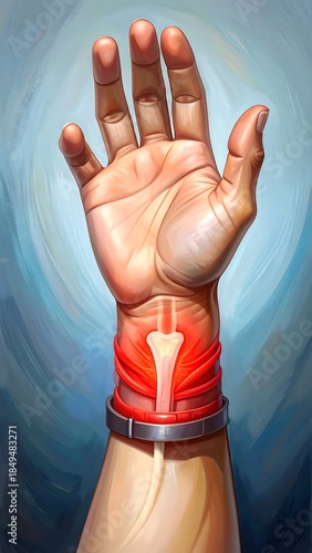 Digitally painted human hand and forearm, depicting medical issue