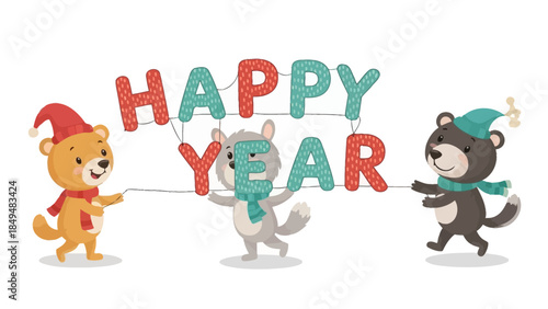 animal in snow written happy new year 2026