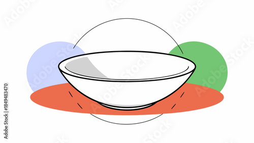 Minimalist bowl illustration with geometric shapes on background, flat vector art.