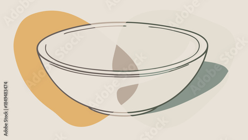 Hand drawn style bowl illustration with abstract organic shapes, earthy pastel colors.