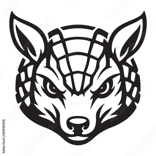 Armadillo Head Mascot Emblem – Black and White Vector Armored Mammal Illustration