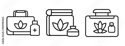 Herbal Medicine Kits and Natural Health Products Icon Set