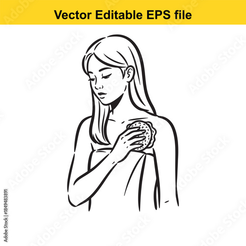 vector illustration of a woman clutching her chest in discomfort or pain isolated on white background