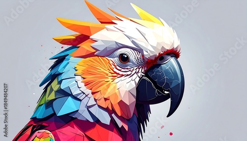 Colorful, geometric parrot portrait with striking eye detail