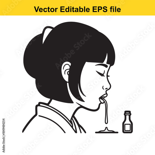  vector illustration of a woman coughing due to medication side effects isolated on white background