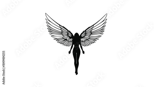 Serene winged silhouette embodying grace and strength against a clean background