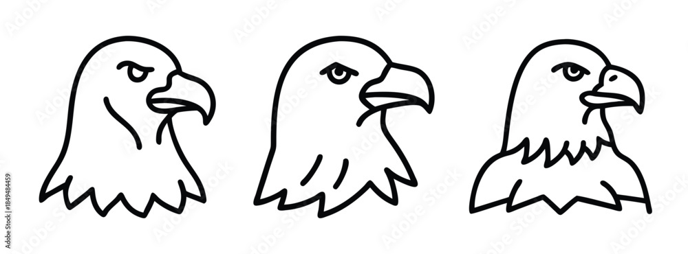 Obraz premium Illustration of Three American Bald Eagles Heads in Black and White Line Art Style Facing Right