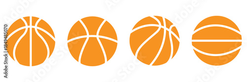 Three stylized basketball illustrations showing different levels of detail