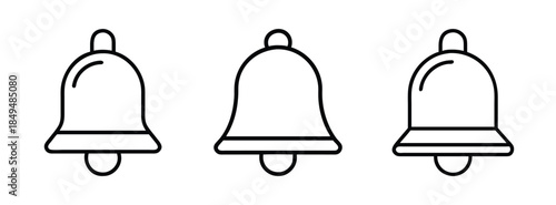 Bell Icon Variations in Minimalist Line Art Style for Notifications and Alerts