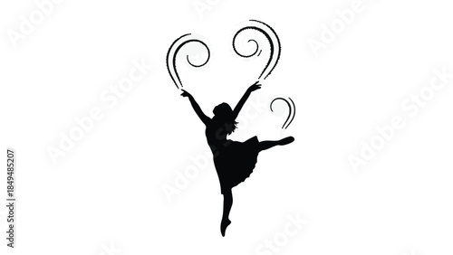 Graceful dancer silhouette performing with swirling decorative elements