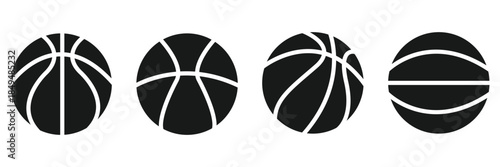 Three stylized basketball illustrations showing different levels of detail