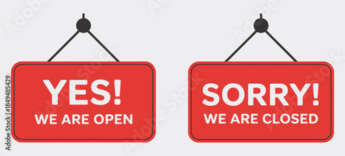 Yes We Are Open and Sorry We Are Closed Signs, Vector Design, Bold Typography for Storefronts, Businesses, Shops, and Commercial Use.