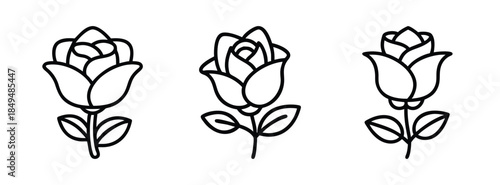 Simple Line Drawing of Three Black Roses on White Background