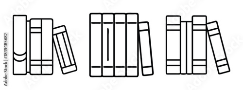 Simple Line Drawings of Stacked Books in Various Arrangements