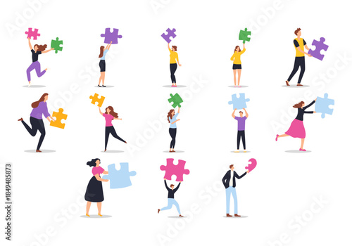 People Holding Puzzle Illustration Element