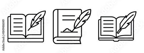 Educational Icons, Book and Feather Illustrations for Learning and Literature