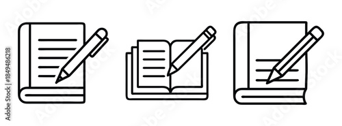 Educational Icons with Books and Pencils for Learning and Writing