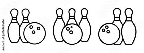Bowling Icons Set, Black Line Art, Sport Illustrations, Fun Games Symbols