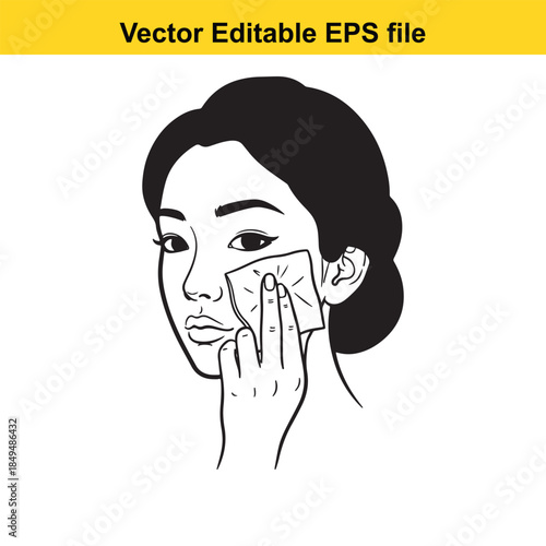  vector illustration of a woman wiping her face with a cloth isolated on white background