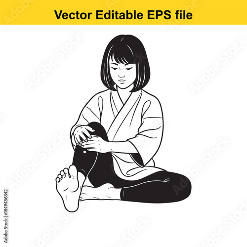  vector illustration of a young girl sitting crosslegged wearing a kimono