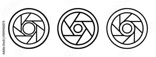 Camera Lens Icons, Black and White Camera Lens Symbols, Photography Aperture Logos