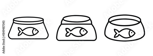 Simple Line Drawing of Three Fishbowl Illustrations with Fish