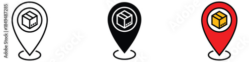 Package tracking location pin icon vector. parcel delivery and shipping destination symbol. vector illustration.
