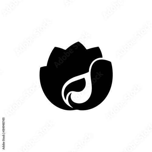 Black lotus swan silhouette isolated on transparent background