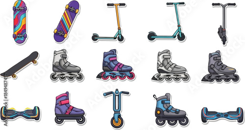 Various Modes of Wheeled Transportation Skateboards, Scooters, and Skates