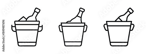 Wine Bucket Illustrations with Bottles and Ice for Chilling and Serving