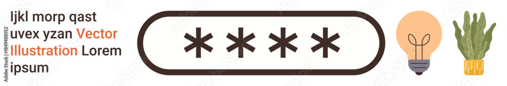 Obraz premium Cybersecurity, password protection, online safety, creative ideas, technology concepts, home decor. A password input field with plants and a light bulb. Cybersecurity and password protection visual