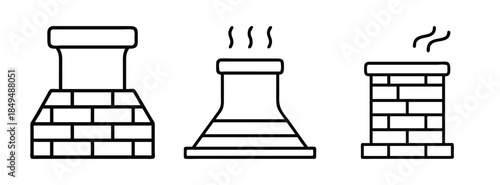 Chimney and Stove Illustrations in Black Line Art Style for Architecture and Design