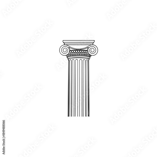 Ionic column capital and shaft illustration isolated on transparent background
