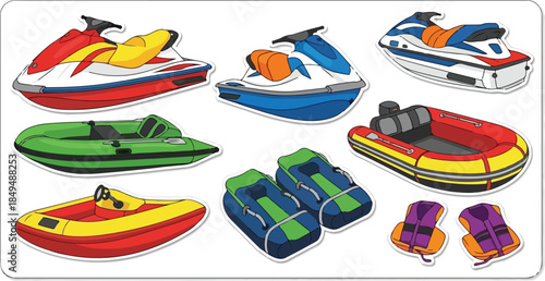 Water Sport Fun Jet Skis, Boats, and Safety Gear Collection